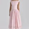 Lauren Pink Cotton Broderie Anglaise Boat Neck Maxi Dress Lauren Pink Cotton Broderie Anglaise Boat Neck Maxi Dress