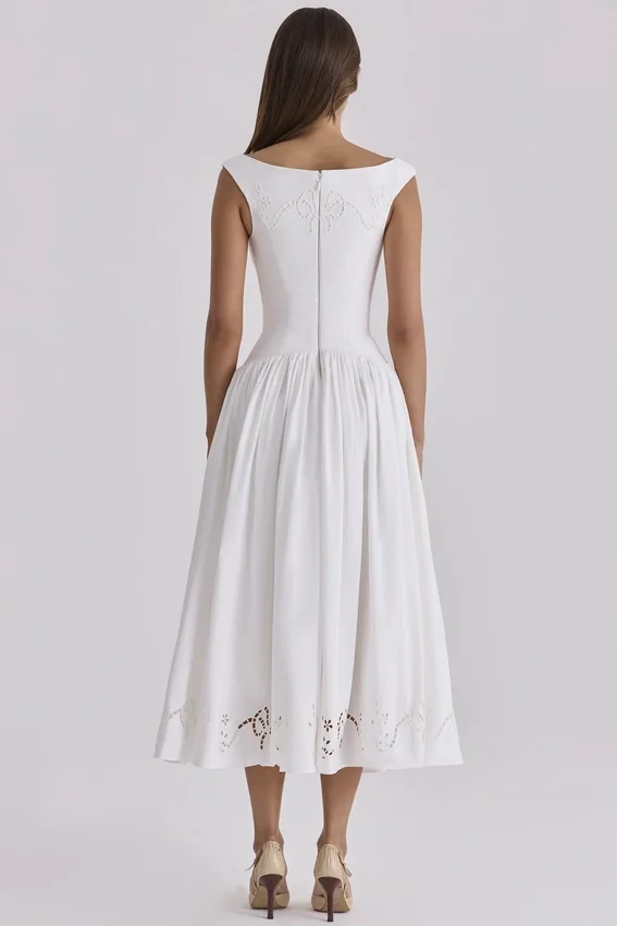 Lauren White Cotton Broderie Anglaise Boat Neck Maxi Dress Lauren White Cotton Broderie Anglaise Boat Neck Maxi Dress