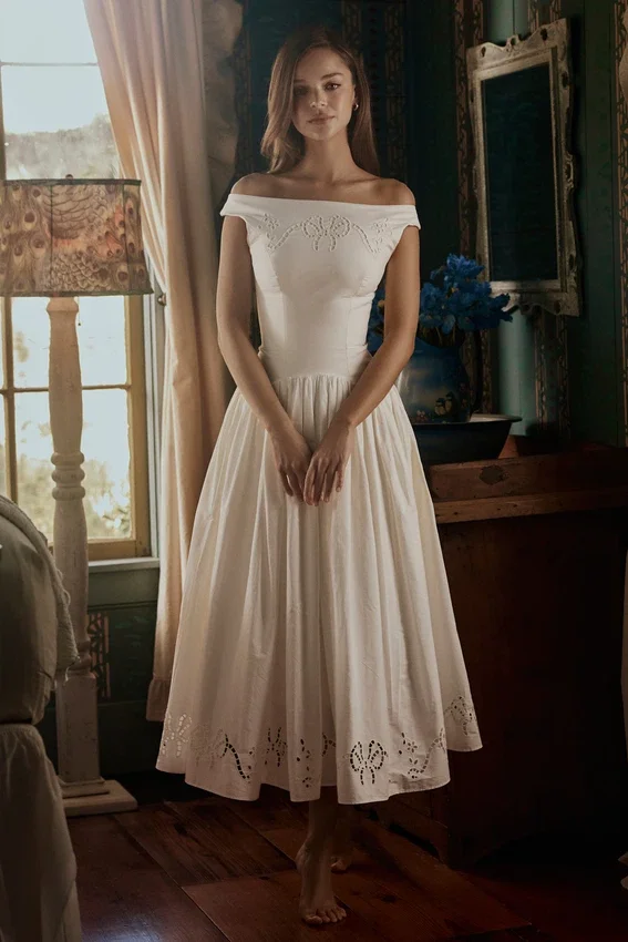 Lauren White Cotton Broderie Anglaise Boat Neck Maxi Dress Lauren White Cotton Broderie Anglaise Boat Neck Maxi Dress