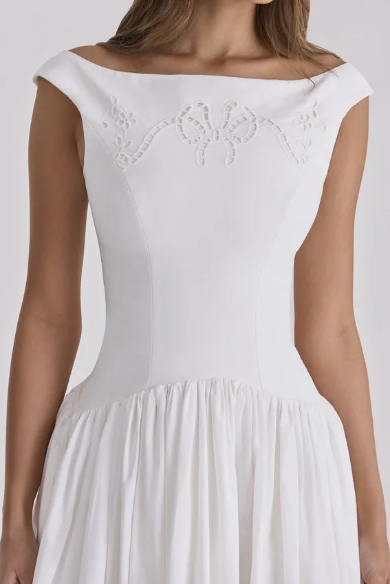 Lauren White Cotton Broderie Anglaise Boat Neck Maxi Dress Lauren White Cotton Broderie Anglaise Boat Neck Maxi Dress