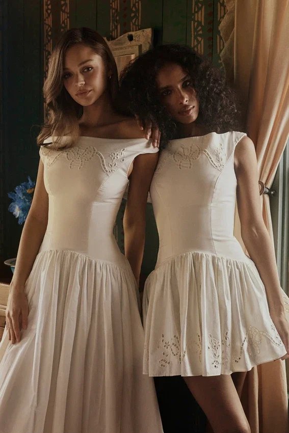 Lauren White Cotton Broderie Anglaise Boat Neck Mini Dress Lauren White Cotton Broderie Anglaise Boat Neck Mini Dress
