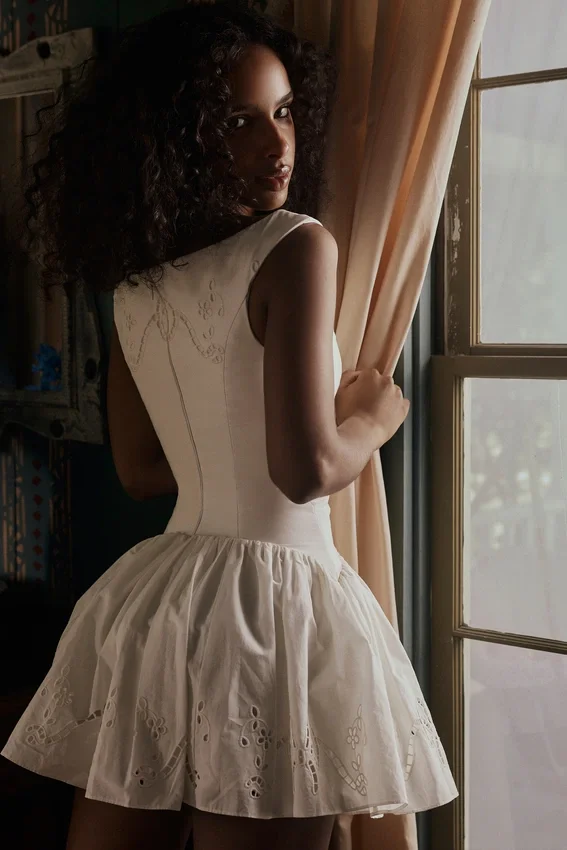 Lauren White Cotton Broderie Anglaise Boat Neck Mini Dress Lauren White Cotton Broderie Anglaise Boat Neck Mini Dress