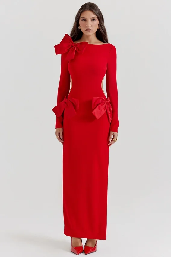 Lavele Red Bow Maxi Dress Lavele Red Bow Maxi Dress