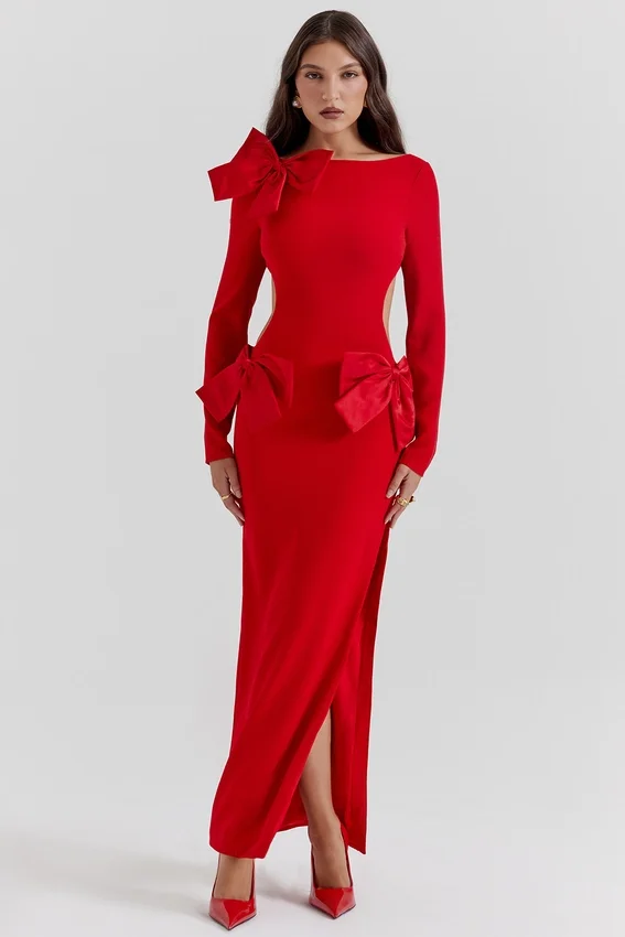Lavele Red Bow Maxi Dress Lavele Red Bow Maxi Dress