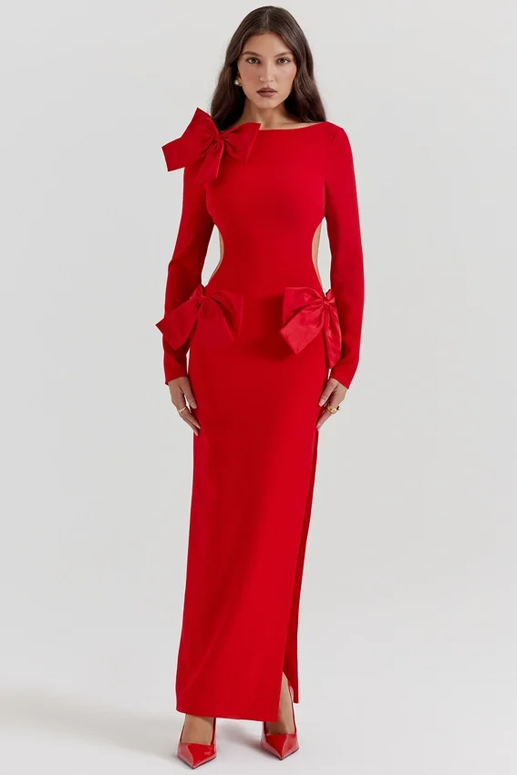 Lavele Red Bow Maxi Dress Lavele Red Bow Maxi Dress