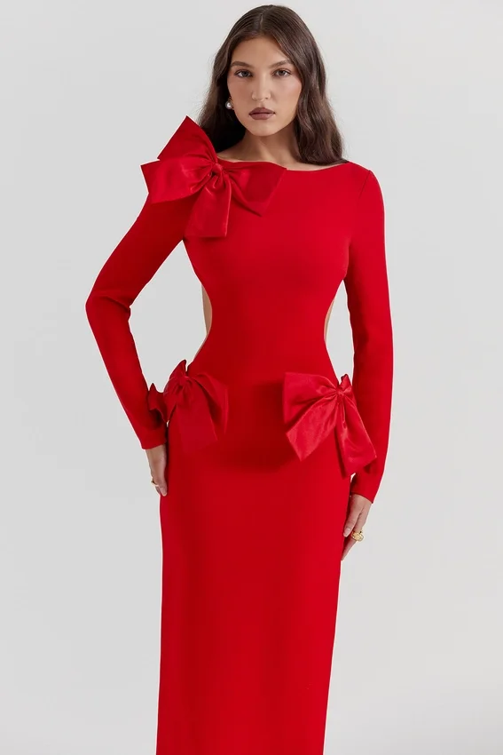 Lavele Red Bow Maxi Dress Lavele Red Bow Maxi Dress