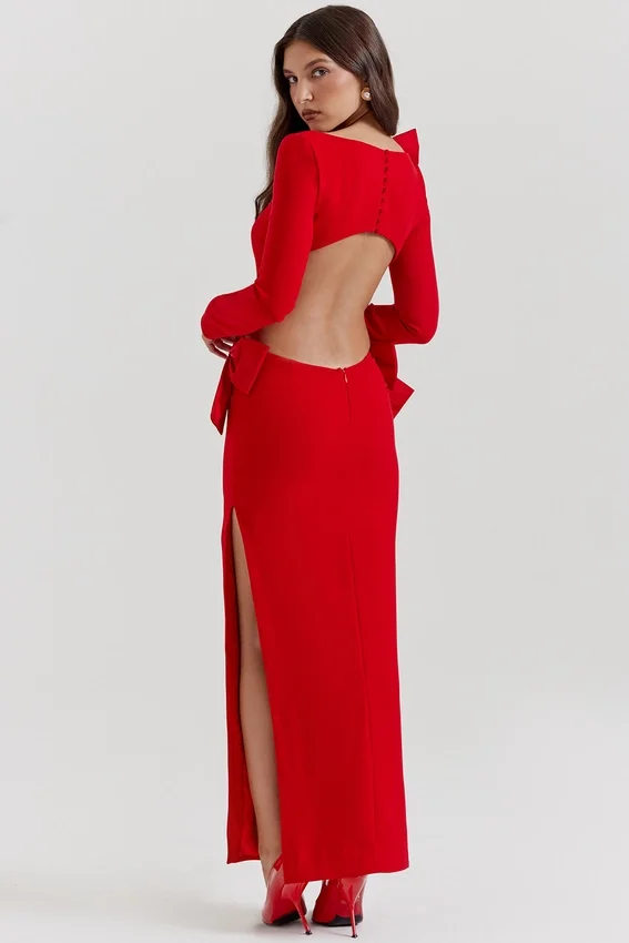 Lavele Red Bow Maxi Dress Lavele Red Bow Maxi Dress