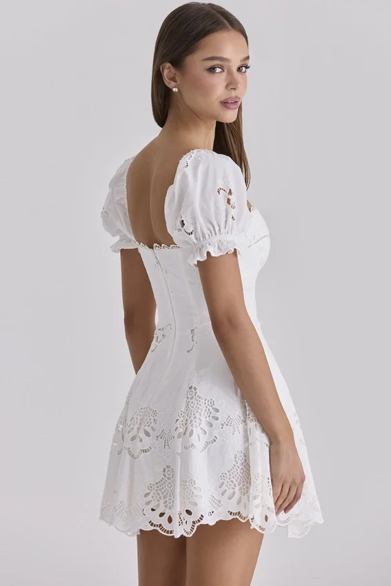 Lavina White Custom Lace + Cotton Broderie Anglaise Mini Dress Lavina White Custom Lace + Cotton Broderie Anglaise Mini Dress