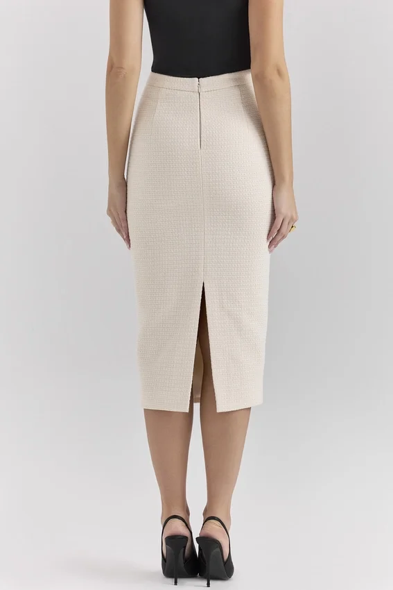 Lena Cream Boucle Pencil Midi Skirt Lena Cream Boucle Pencil Midi Skirt