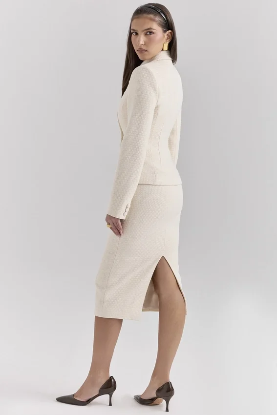 Lena Cream Boucle Pencil Midi Skirt Lena Cream Boucle Pencil Midi Skirt
