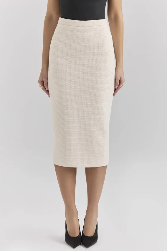 Lena Cream Boucle Pencil Midi Skirt Lena Cream Boucle Pencil Midi Skirt