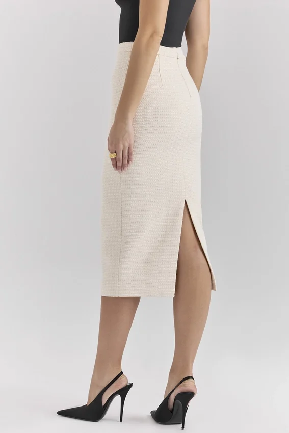 Lena Cream Boucle Pencil Midi Skirt Lena Cream Boucle Pencil Midi Skirt