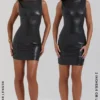Leola Black Vegan Leather Mini Dress Leola Black Vegan Leather Mini Dress