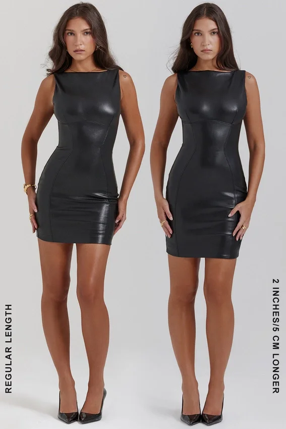 Leola Black Vegan Leather Mini Dress Leola Black Vegan Leather Mini Dress