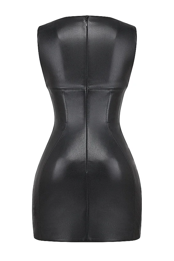 Leola Black Vegan Leather Mini Dress Leola Black Vegan Leather Mini Dress