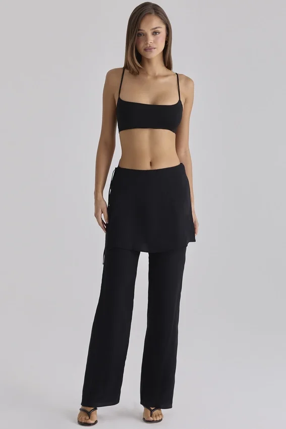 Leona Black Sateen Trousers with Over Skirt Leona Black Sateen Trousers with Over Skirt