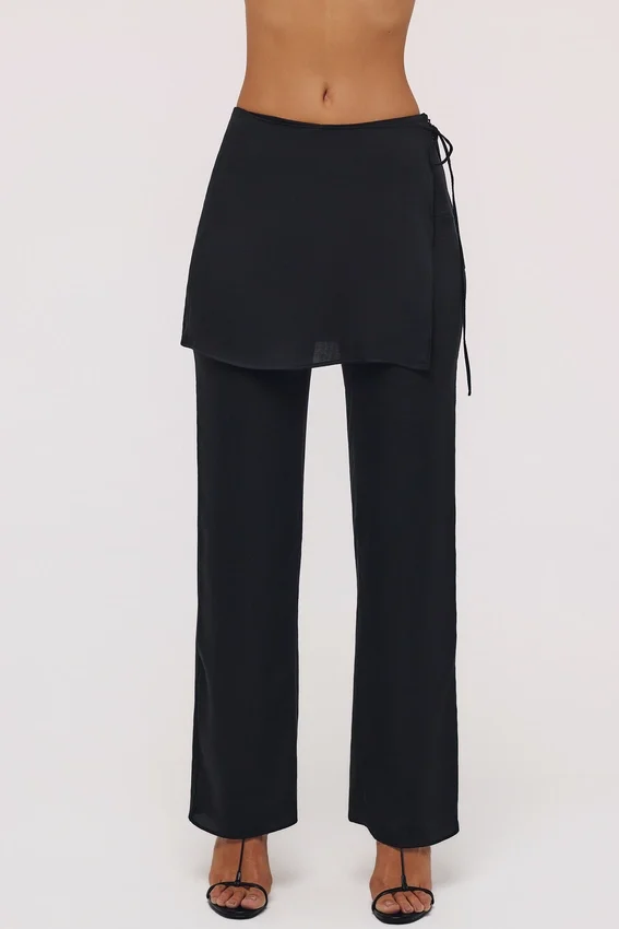 Leona Black Sateen Trousers with Over Skirt Leona Black Sateen Trousers with Over Skirt