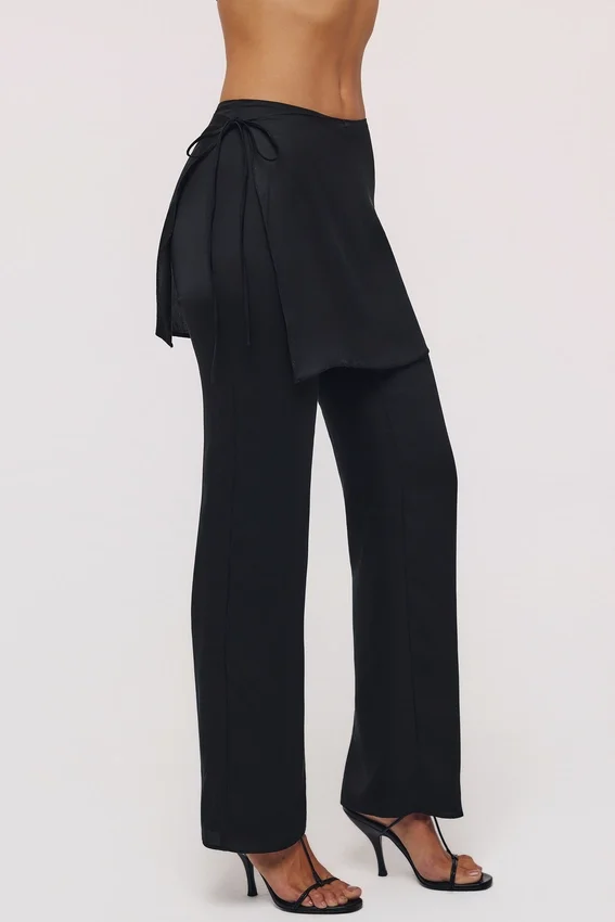 Leona Black Sateen Trousers with Over Skirt Leona Black Sateen Trousers with Over Skirt