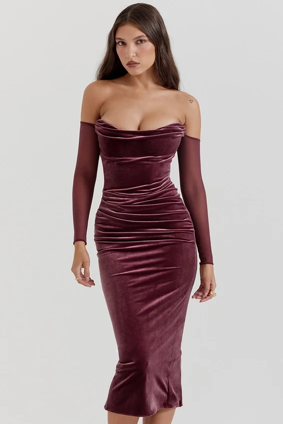 Leora Mulberry Strapless Midi Dress Leora Mulberry Strapless Midi Dress
