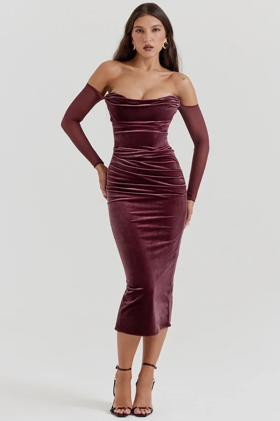 Leora Mulberry Strapless Midi Dress Leora Mulberry Strapless Midi Dress