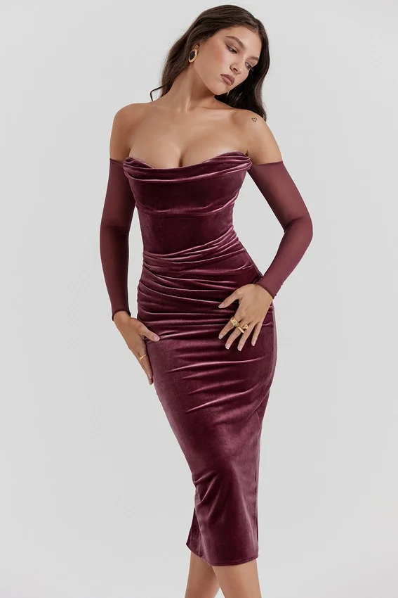 Leora Mulberry Strapless Midi Dress Leora Mulberry Strapless Midi Dress