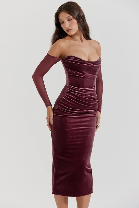 Leora Mulberry Strapless Midi Dress Leora Mulberry Strapless Midi Dress