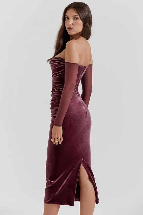Leora Mulberry Strapless Midi Dress Leora Mulberry Strapless Midi Dress