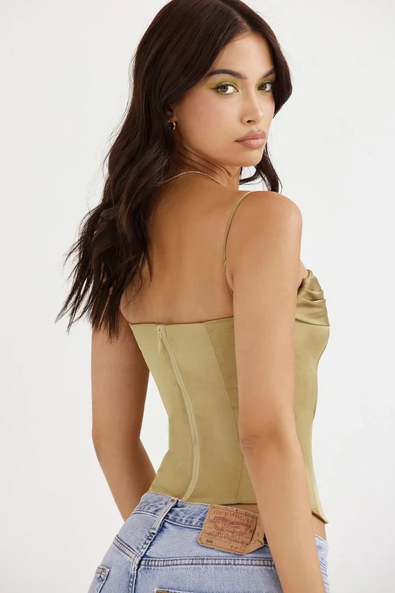 Letitia Olive Satin Lace Up Corset Letitia Olive Satin Lace Up Corset