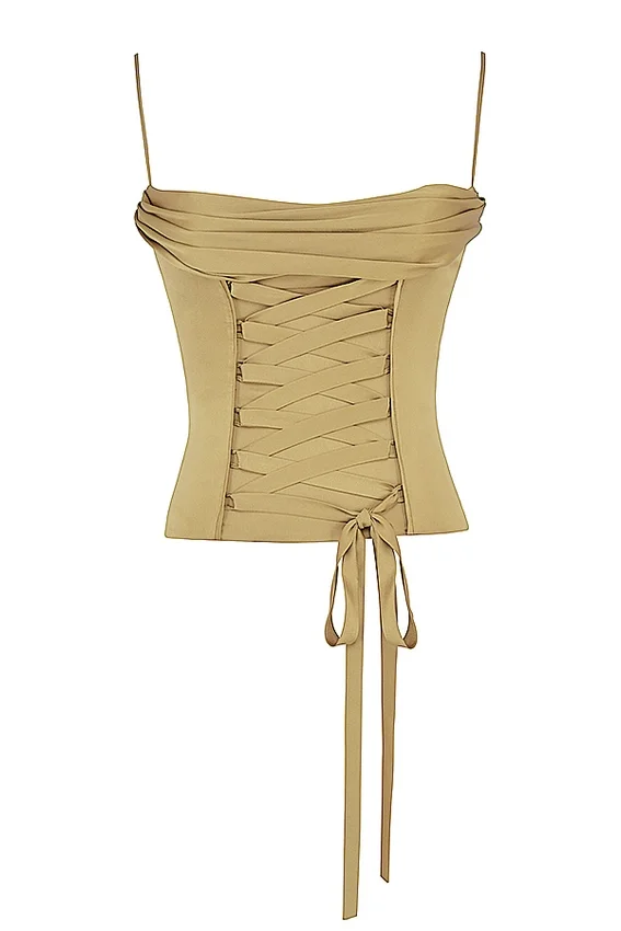 Letitia Olive Satin Lace Up Corset Letitia Olive Satin Lace Up Corset