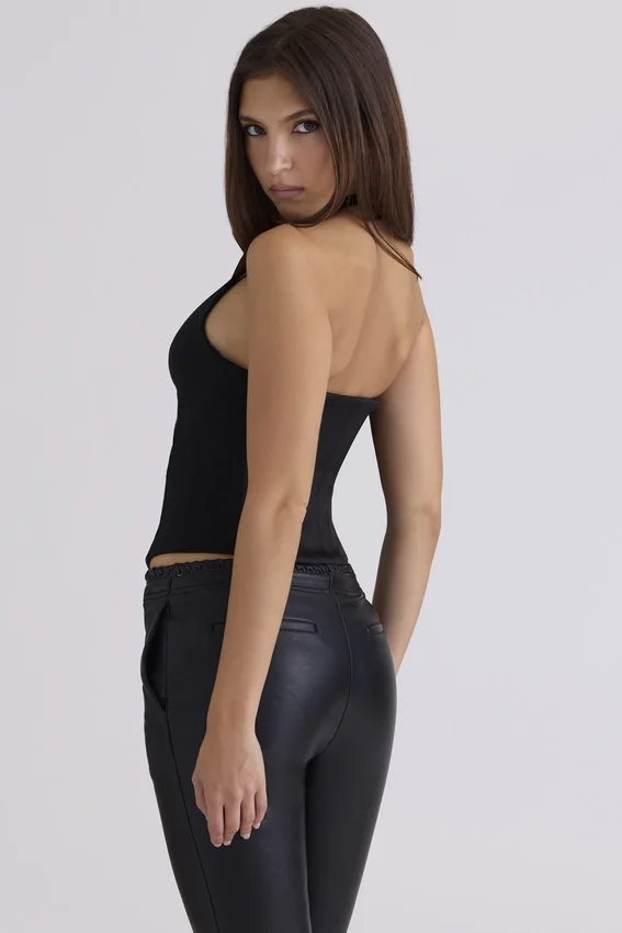 Lia Black Satin Waist Cinch Corset Top Lia Black Satin Waist Cinch Corset Top
