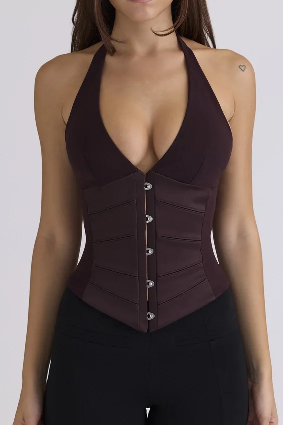 Lia Chocolat Satin Waist Cinch Corset Top Lia Chocolat Satin Waist Cinch Corset Top