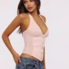 Lia Pink Satin Halter Neck Corset Top Lia Pink Satin Halter Neck Corset Top