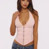 Lia Pink Satin Halter Neck Corset Top Lia Pink Satin Halter Neck Corset Top
