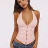 Lia Pink Satin Halter Neck Corset Top Lia Pink Satin Halter Neck Corset Top