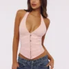 Lia Pink Satin Halter Neck Corset Top Lia Pink Satin Halter Neck Corset Top