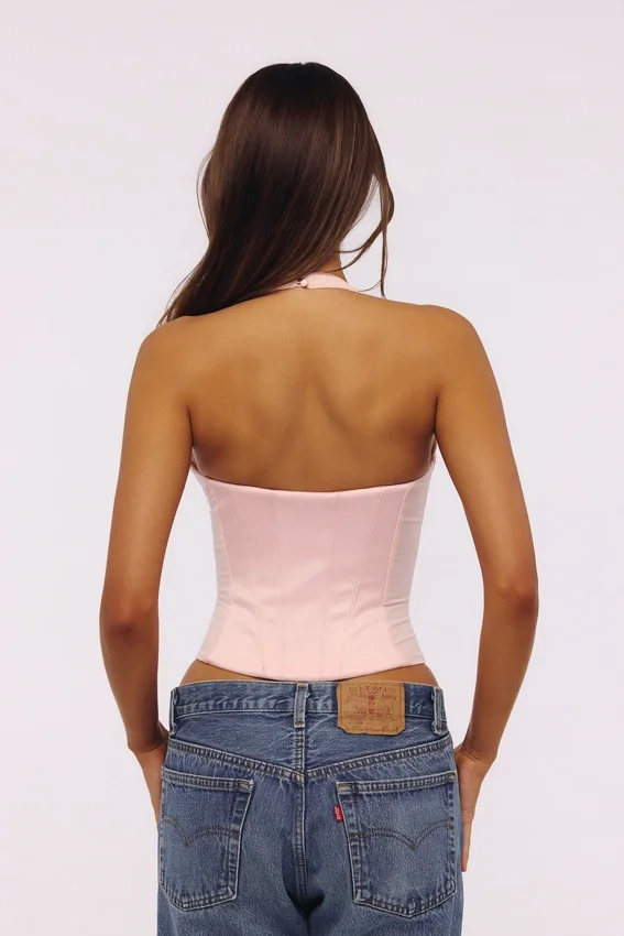 Lia Pink Satin Halter Neck Corset Top Lia Pink Satin Halter Neck Corset Top