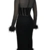 Lianna Black Velvet Midi Dress