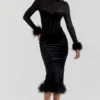 Lianna Black Velvet Midi Dress