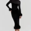 Lianna Black Velvet Midi Dress