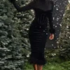 Lianna Black Velvet Midi Dress