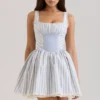Liesl Blue Striped Pintucked Mini Dress Liesl Blue Striped Pintucked Mini Dress