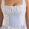 Liesl Blue Striped Pintucked Mini Dress Liesl Blue Striped Pintucked Mini Dress