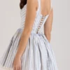 Liesl Blue Striped Pintucked Mini Dress Liesl Blue Striped Pintucked Mini Dress