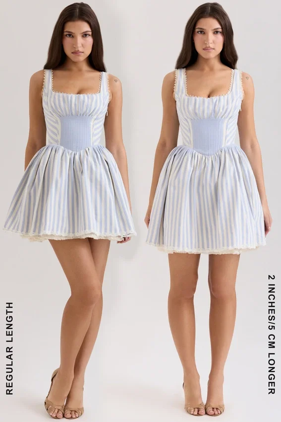 Liesl Blue Striped Pintucked Mini Dress Liesl Blue Striped Pintucked Mini Dress