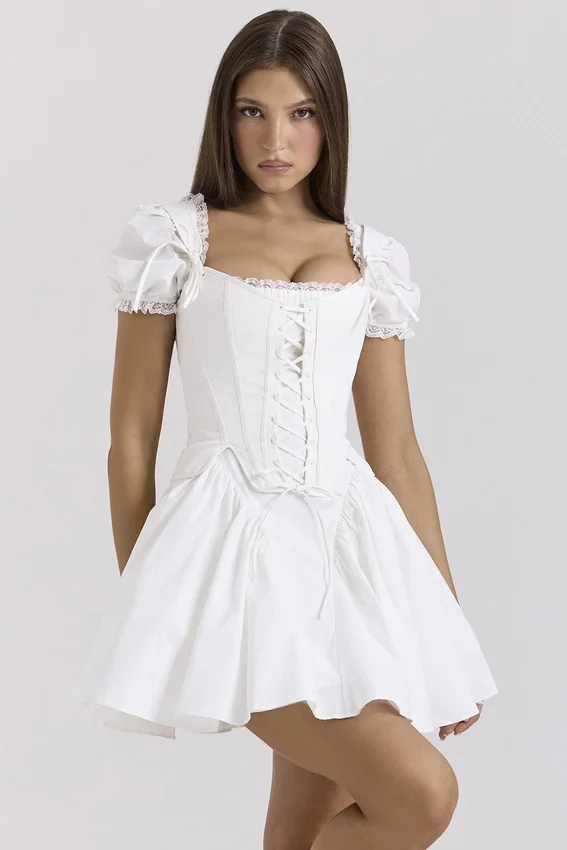Lili White Cotton Detachable Corset Mini Dress Lili White Cotton Detachable Corset Mini Dress