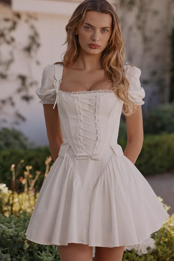 Lili White Cotton Detachable Corset Mini Dress Lili White Cotton Detachable Corset Mini Dress