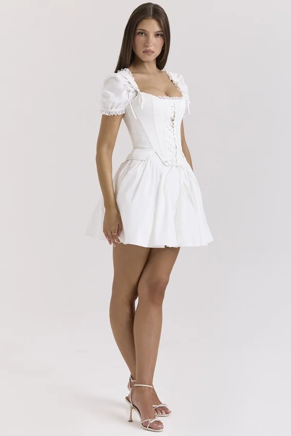Lili White Cotton Detachable Corset Mini Dress Lili White Cotton Detachable Corset Mini Dress