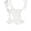Lilibet White Embroidered Cotton Peplum Corset Top