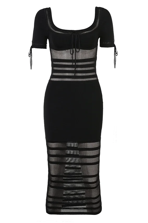 Lilla Black Openwork Knit Midi Dress Lilla Black Openwork Knit Midi Dress
