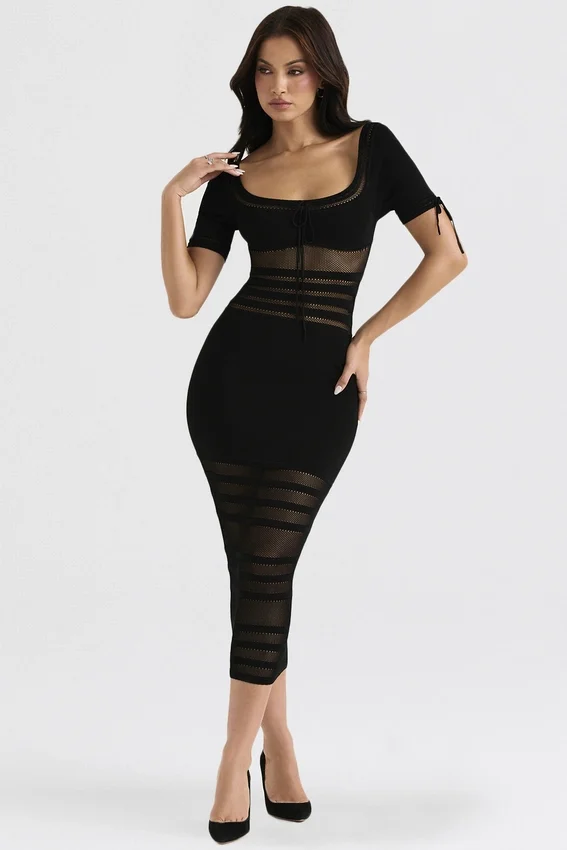Lilla Black Openwork Knit Midi Dress Lilla Black Openwork Knit Midi Dress